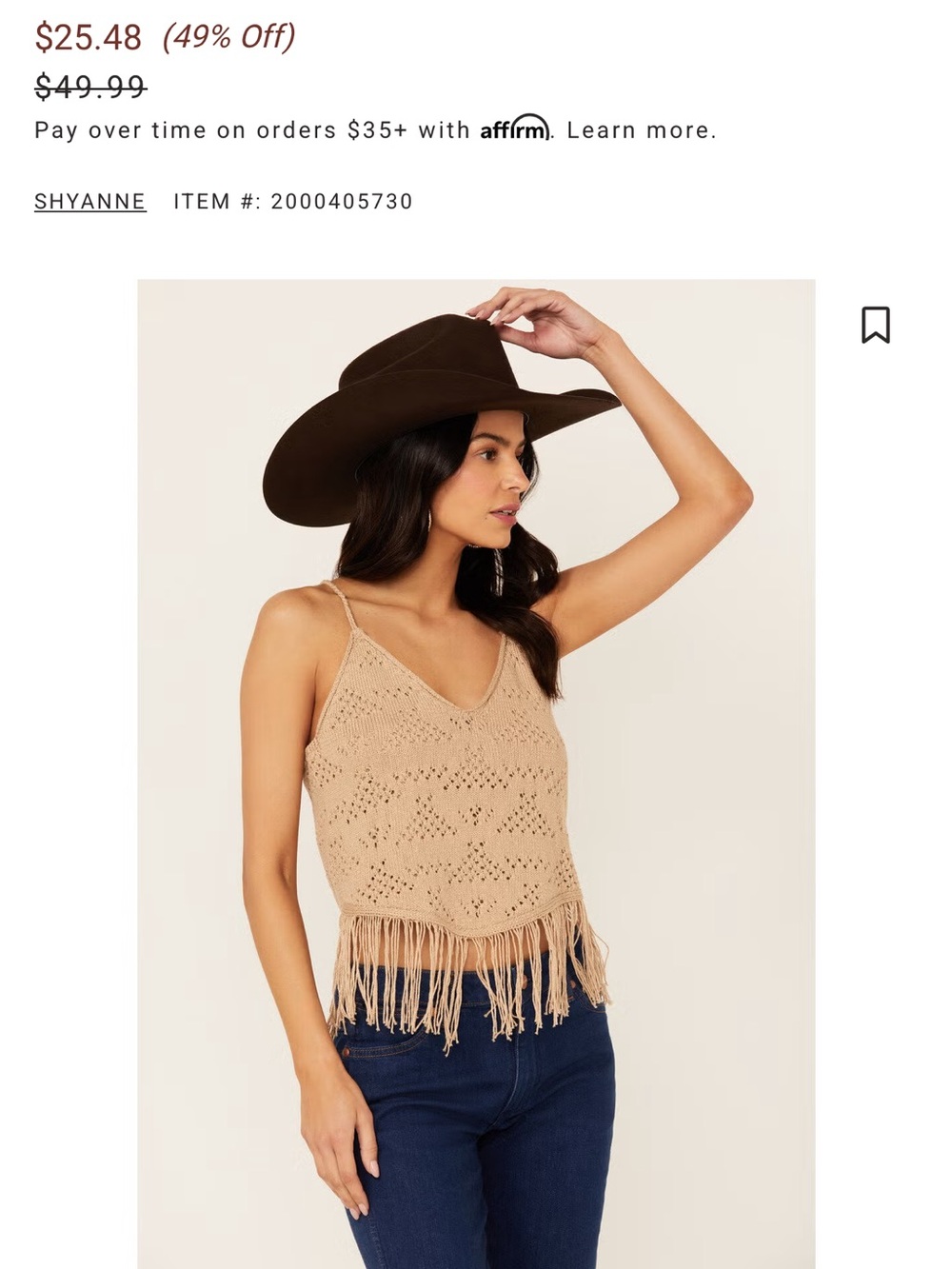 Shyanne Tan Crochet Fringe V-Neck Cami